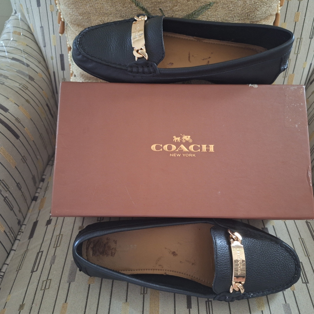 Coach Black Loafers with Gold Accent - Picture 2 of 5